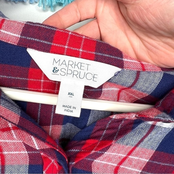 Market & Spruce Red White Blue Plaid Long Sleeve Button Shirt Stitch Fix XXL - Picture 7 of 12